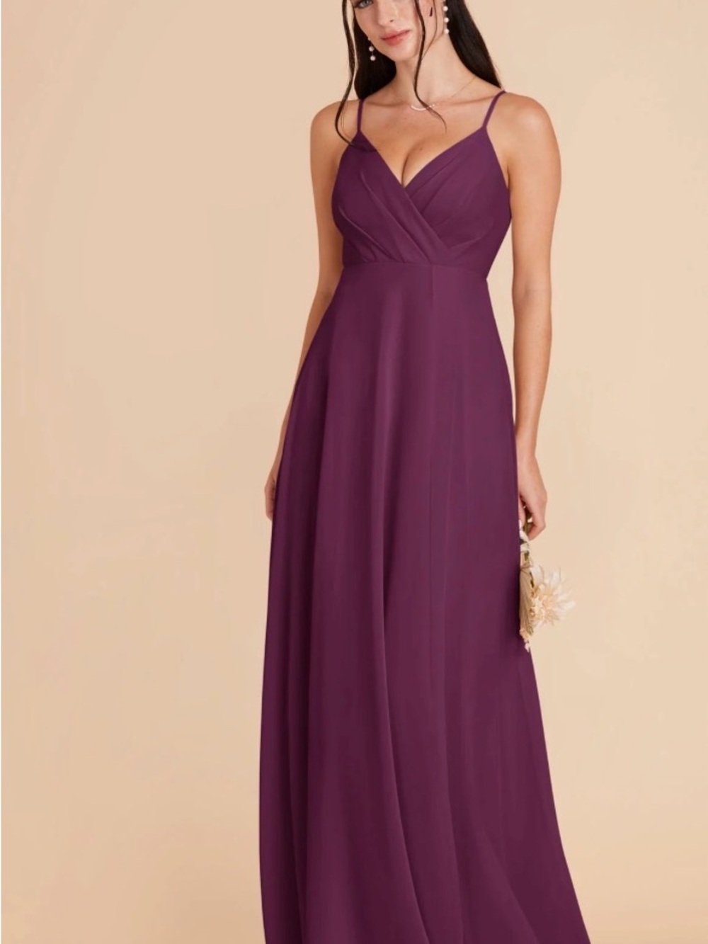 Birdy Grey Kaia Chiffon Fig Spaghetti-Strap V-Neck Maxi Dress